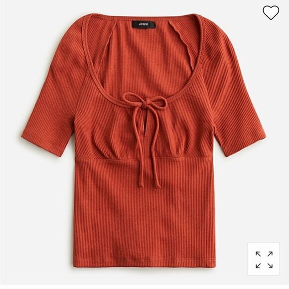 NWT J CREW Scoop Neck Tie Front Ribbed Short Sleeved Top Orange - Picture 1 of 7